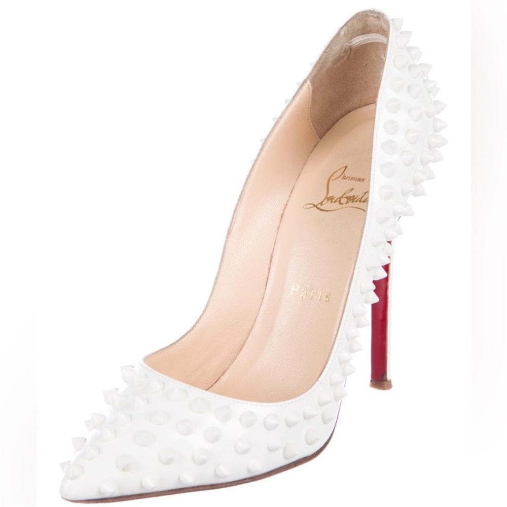 Christian Louboutin Studded White Pigalle 120 Patent 37 - Picture 11 of 15